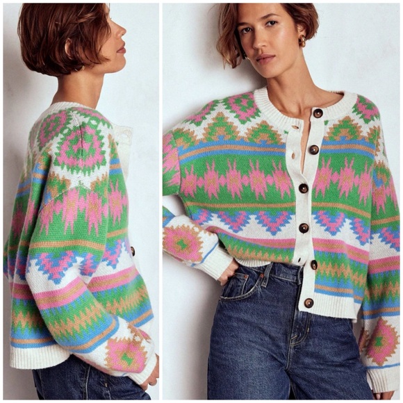 Boden Sweaters - NWT BODEN Abi Jacquard Cardigan Multi Aztec SZ S